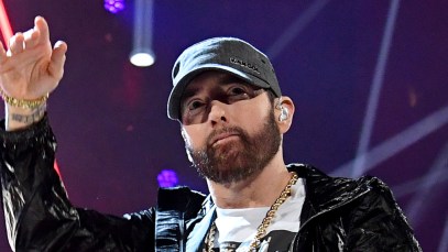 Rapper Eminem pictured at the Roll Hall Of Fame Induction Ceremony.