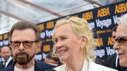 Björn Ulvaeus, Agnetha Fältskog, and Anni-Frid Lyngstad attend the first performance of ABBA's "Voyage" at ABBA Arena on May 26, 2022 in London, England.