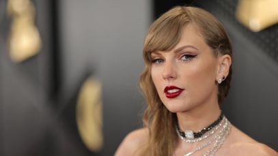 Taylor Swift on the 66th GRAMMY Awards red carpet in February 2024.