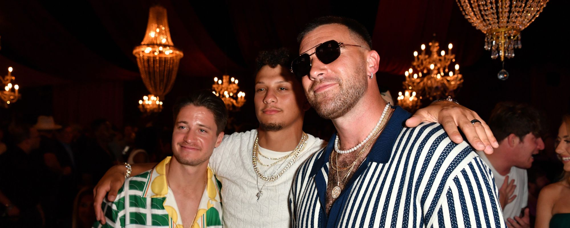 Travis Kelce and Patrick Mahomes with Kygo in Miami Beach, FL in May 2022.