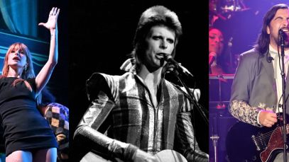 Composite image of Hayley Williams, David Bowie, and Noah Kahan