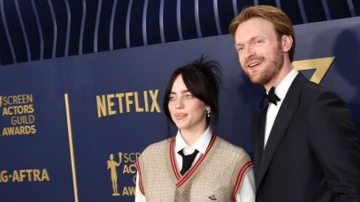 Billie Eilish with older brother Finneas O'Connell at the 2024 SAG Awards.
