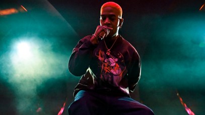 Kid Cudi performs onstage during the FanDuel Super Bowl party powered by Spotify on February 09, 2024