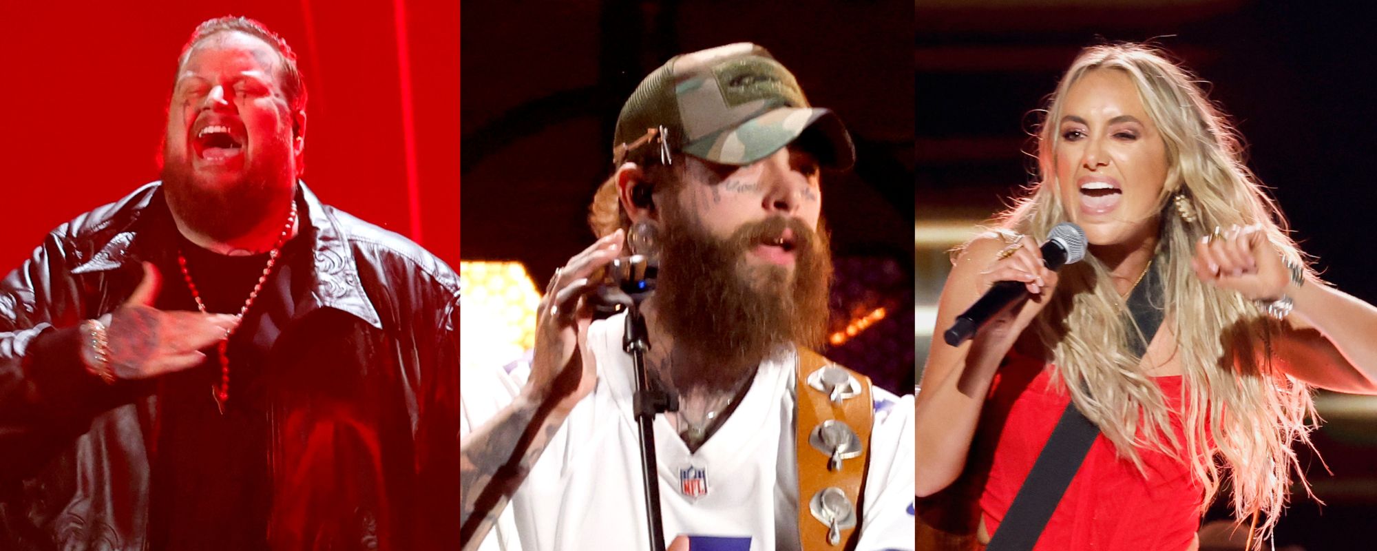 Composite image of Jelly Roll, Post Malone, and Lainey Wilson