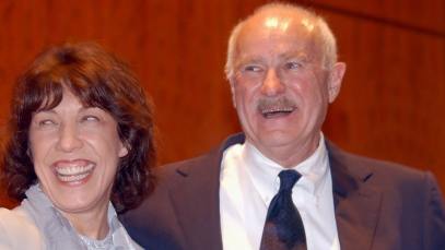 Lily Tomlin (L) and Dabney Coleman watch the festivities during the retro premiere of the movie "9 to 5" for the 8th Annual Georgia Campaign for Adolescent Pregnancy Prevention gala June 9, 2003 in Atlanta, Georgia. (Photo by Erik S. Lesser/Getty Images)