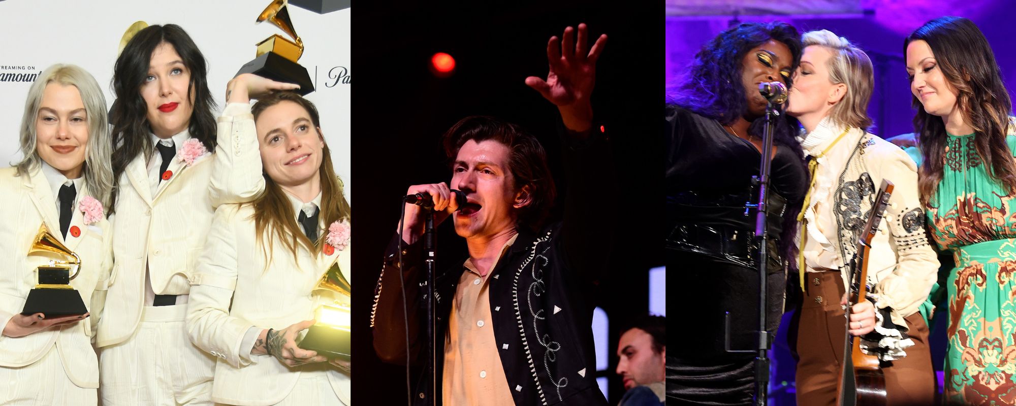 Composite image of boygenius, Alex Turner, and The Highwomen