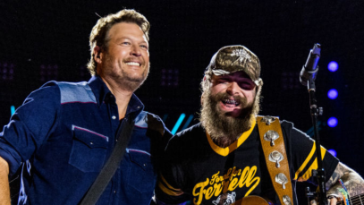 NASHVILLE, TENNESSEE - JUNE 06: (L-R) Blake Shelton and Post Malone perform onstage during night one of The 51st CMA Fest at Nissan Stadium on June 06, 2024 in Nashville, Tennessee. (Photo by John Shearer/Getty Images for CMA)