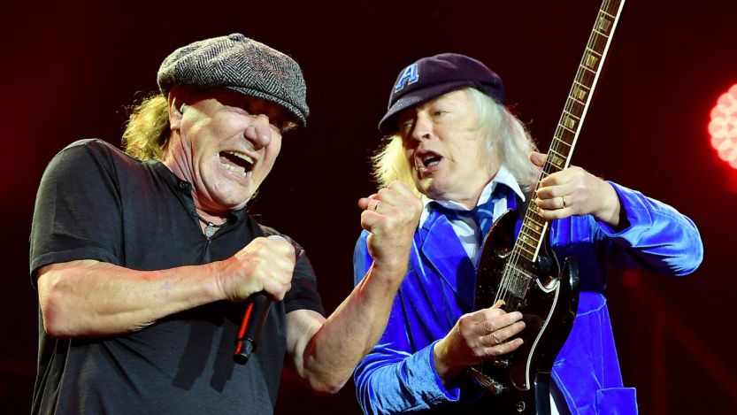 Brian Johnson and Angus Young of AC/DC performing