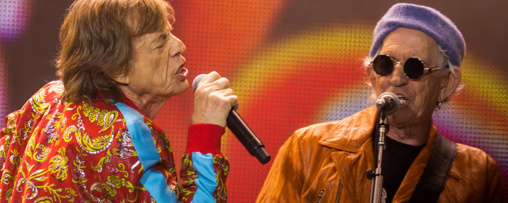 Mick Jagger and Keith Richards performing