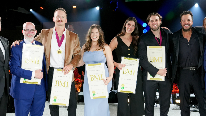 L-R) BMI Vice President, Creative, Nashville, Clay Bradley, Terry Wakefield, Chase McGill, Michelle Attardi, Casey Robison, Geoff Warburton, Luke Bryan and Shannon Sanders onstage at the 2024 BMI Country Awards at BMI on November 19, 2024 in Nashville, Tennessee. (Photo by Erika Goldring/Getty Images for BMI)