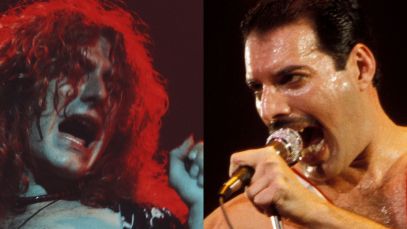 Robert Plant and Freddie Mercury performing