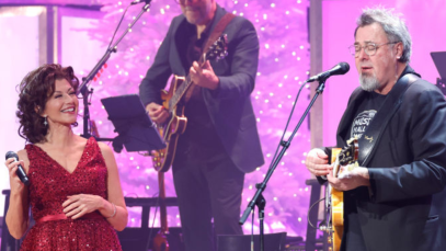 Amy Grant & Vince Gill Christmas At The Ryman NASHVILLE, TENNESSEE - DECEMBER 13: Amy Grant and Vince Gill perform at the Ryman Auditorium on December 13, 2023 in Nashville, Tennessee. (Photo by Jason Kempin/Getty Images)