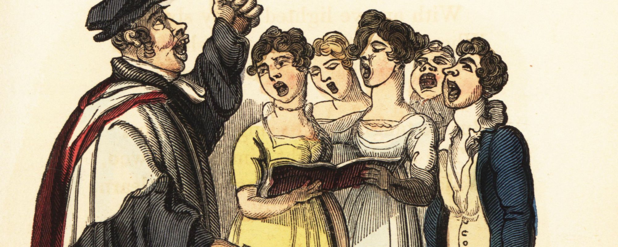 Old illustration of choir singing Christmas songs