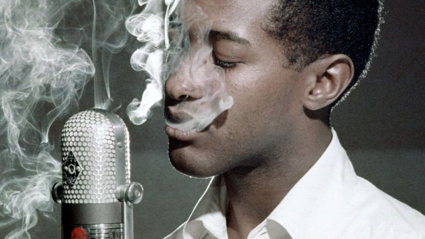 Sam Cooke smoking at studio mic