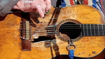 Close up of one of country's most iconic guitars, Trigger, owned by Willie Nelson