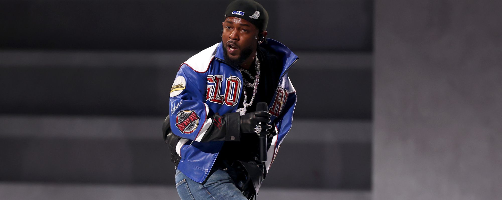 Kendrick Lamar performing at Super Bowl halftime show