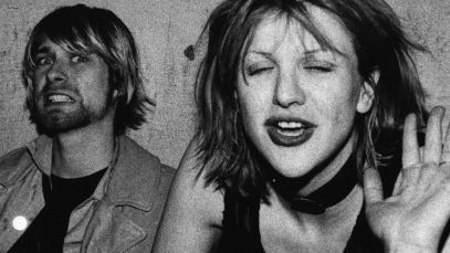 Kurt Cobain and Courtney Love sitting together