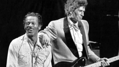Keith Richards performing with guitar idol, Chuck Berry