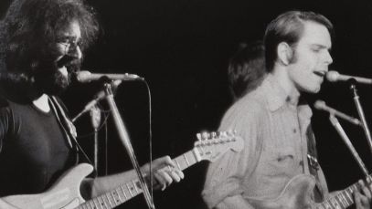 Jerry Garcia and Bob Weir of the Grateful Dead performing