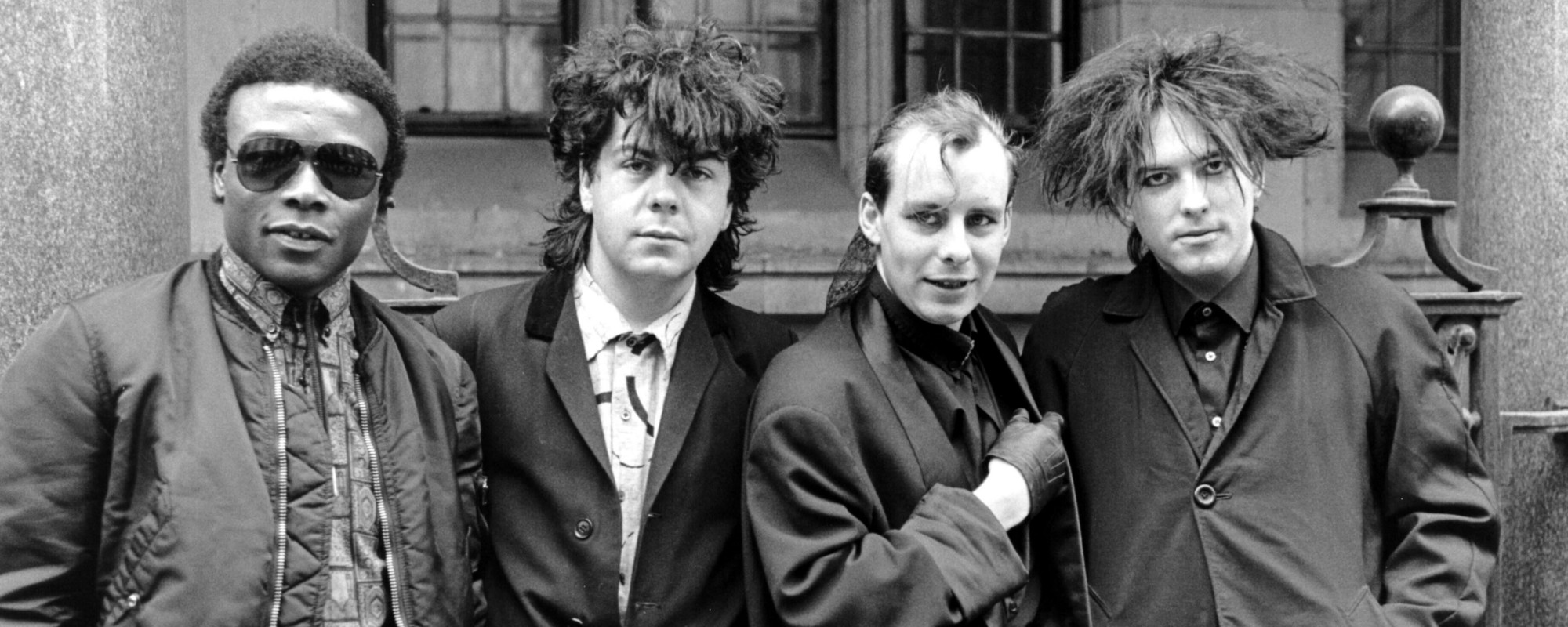 The Cure - Andy Anderson (Clifford Leon Anderson) (1951 - 2019), Lol Tolhurst, Paul "Porl" Thompson And Robert Smith - 1984, The Cure - Clifford Leon Anderson, Lol Tolhurst, Paul "Porl" Thompson And Robert Smith - 1984 (Photo by Brian Rasic/Getty Images)