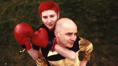 Portrait of Danbert Nobacon and June Abbott, of Chumbawamba in Belfast, Northern Ireland , United Kingdom, 1992. (Photo by Martyn Goodacre/Getty Images)