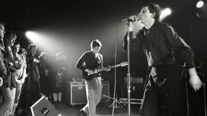 NETHERLANDS - JANUARY 16: ROTTERDAM Photo of Joy Division performing live in Rotterdam, Bernard Sumner (left) & Ian Curtis (Photo by Rob Verhorst/Redferns)